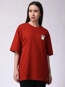The Label Bar Drop-Shoulder Sleeves Cotton Oversized T-shirt
