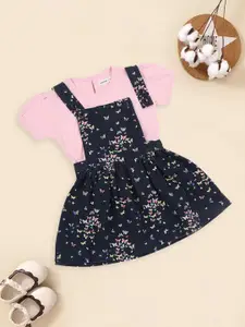 MeeMee Girls Floral Printed Cotton Pinafore Dress