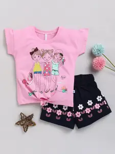 Toonyport Girls Printed Pure Cotton T-shirt with Shorts