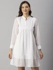 Moomaya Mandarin Collar Cuffed Sleeves A-Line Dress