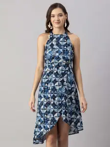 Moomaya Blue Floral Print A-Line Dress
