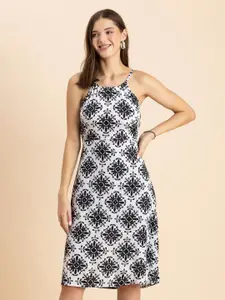 Moomaya White Floral Print Sheath Dress