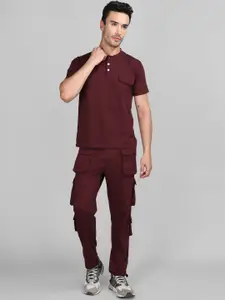 CHKOKKO Henley Neck T-Shirt With Cargo Trouser