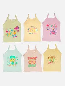 SKY HEIGHTS Girls Pack Of 6 Printed Pure Cotton Camisoles