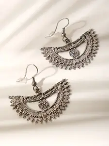 XPNSV Silver-Plated Contemporary Oxidised Drop Earrings