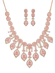 RATNAVALI JEWELS Rose Gold-Plated American Diamond Studded Necklace And Earrings