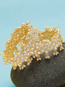 KARATCART Set Of 2 Gold Plated Mirror Studded & Beaded Bangles