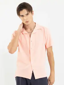 Snitch Peach-Coloured Classic Self Design Casual Shirt