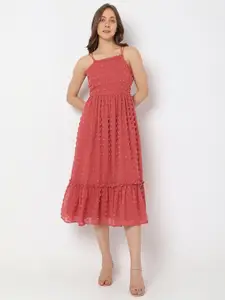 Vero Moda Shoulder Straps Ruffled Fit & Flare Dobby Midi Dress