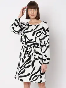 Vero Moda Abstract Printed Puff Sleeves A-Line Dress
