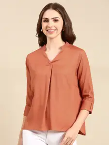 MALHAAR Mandarin Collar Cuffed Sleeves Pleated Top