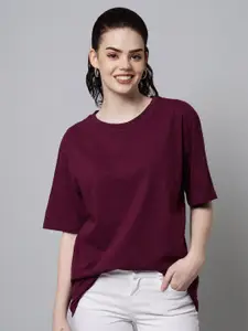 Funday Fashion Drop-Shoulder Sleeves Oversized Cotton T-shirt