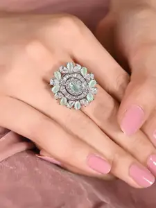 RATNAVALI JEWELS Silver-Plated CZ Studded Finger Ring