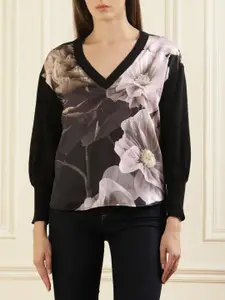 Ted Baker Floral Printed V-Neck Pullover Sweater