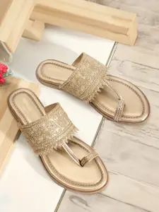 Anouk Gold-Toned Ethnic Embellished One Toe Flats