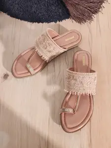 Anouk Pink Ethnic Embellished One Toe Flats