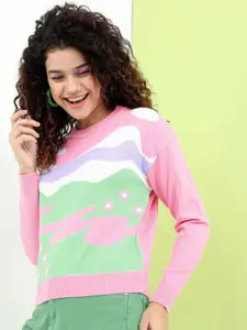Tokyo Talkies Abstract Patterned Pullover