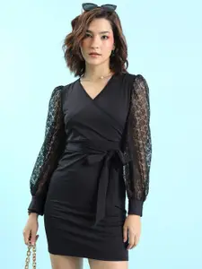 Tokyo Talkies Black Cuffed Sleeves Bodycon Mini Dress