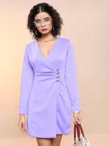 Tokyo Talkies Purple V-Neck Wrap Dress