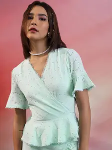 Tokyo Talkies Print Puff Sleeve Wrap Top