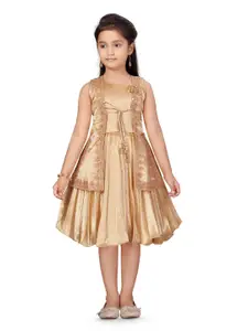 BAESD Girls Floral Embroidered Pleated Silk A-Line Dress