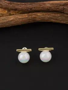 E2O Gold-Plated Circular Pearl Contemporary Stud Earrings