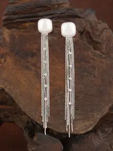 E2O Silver-Plated Beaded Contemporary Drop Earrings
