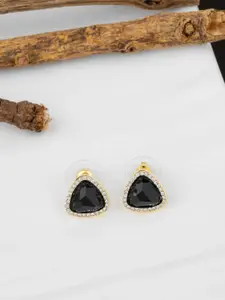 E2O Gold-Plated Stone-Studded Contemporary Studs Earrings