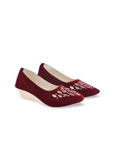 BAESD Girls Embellished Suede Wedge Pumps With Laser Cuts