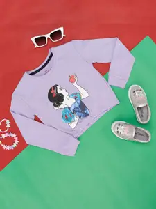 Pantaloons Junior Girls Disney Princess Printed Round Neck Cotton T-shirt With Embellished