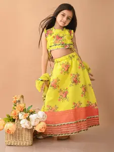 LilPicks Girls Floral Printed Gotta Patti Lehenga & Blouse With Dupatta