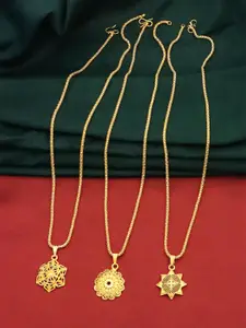 Ramdev Art Fashion Jwellery Set Of 3 Gold-Plated Necklace With Pendent