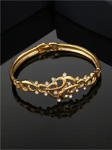 Estele Women Gold Plated Crystals Studded Bangle Style Bracelet