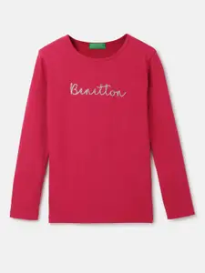 United Colors of Benetton Girls Typography Printed Pure Cotton T-shirt