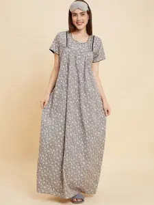 Sweet Dreams Grey & White Floral Printed Maxi Nightdress