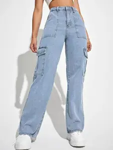 Kotty Women Jean Straight Fit High-Rise Stretchable Cargo Jeans