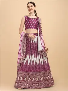 KALINI Ethnic Motifs Printed Satin Semi-Stitched Lehenga & Unstitched Blouse With Dupatta