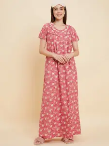 Sweet Dreams Rose Printed Pure Cotton Maxi Nightdress