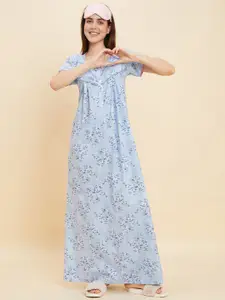 Sweet Dreams Blue Printed Pure Cotton Maxi Nightdress