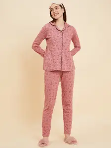 Sweet Dreams Rose Pink & Black Geometric Printed Pure Cotton Night suit