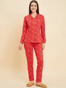 Sweet Dreams Red & Yellow  Conversational Printed Pure Cotton Night suit