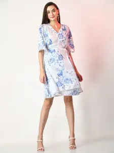 DressBerry Floral Print Silk Flared Sleeve Satin Dress
