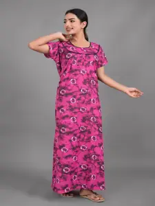 Apratim Tie and Dyed Square Neck Pure Cotton Maxi Nightdress
