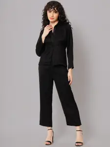 BCZ Style Shirt Collar Long Sleeve Top With Trousers