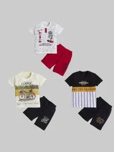 FOURFOLDS Boys Pack Of 3 Printed T-shirt with Shorts