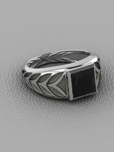 Vitra Jewellery Men 925 Sterling Silver Rhodium-Plated Onyx-Studded Ring