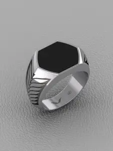 Vitra Jewellery Men Rhodium-Plated Gemstone Studded Finger Ring