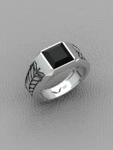 Vitra Jewellery Men 925 Silver Rhodium-Plated Gemstone Studded Finger Ring