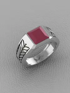 Vitra Jewellery Men 925 Silver Rhodium-Plated Zircon Studded Finger Ring
