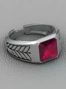 Vitra Jewellery Men 925 Silver Rhodium-Plated Zircon Studded Finger Ring